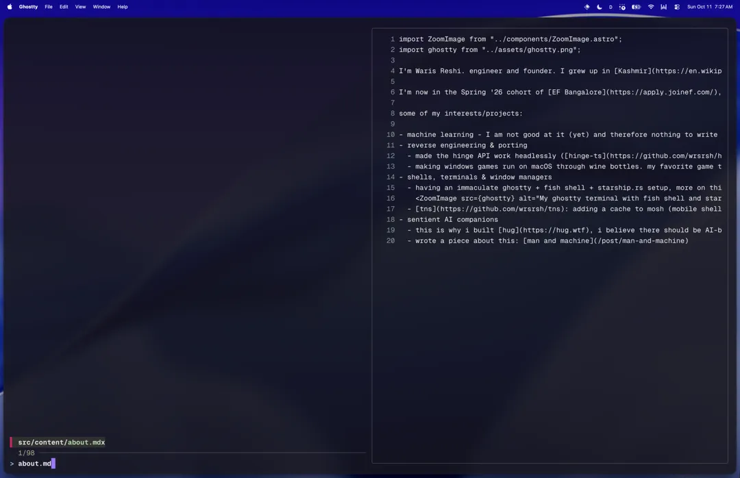 My ghostty terminal with fish shell and starship prompt